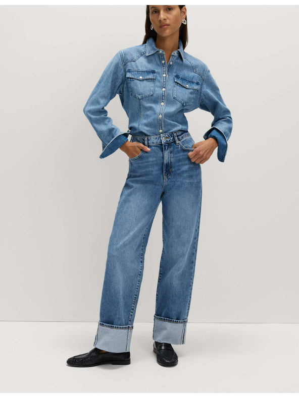 Marks & Spencer Džíny se širokými ohrnutými nohavicemi a středně vysokým pasem Marks & Spencer námořnická modrá