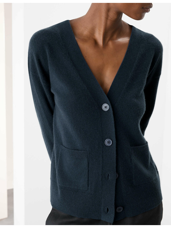 Marks & Spencer Kardigan z čistého kašmíru s výstřihem do V a knoflíky vepředu Marks & Spencer námořnická modrá