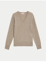Marks & Spencer Volný svetr ze 100% kašmíru s výstřihem do V Marks & Spencer hnědá