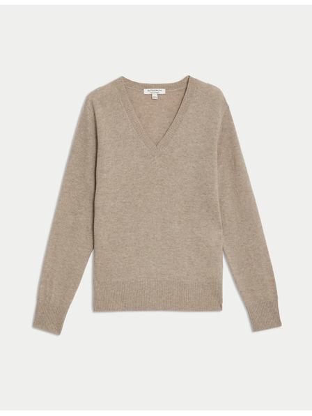 Marks & Spencer Volný svetr ze 100% kašmíru s výstřihem do V Marks & Spencer hnědá