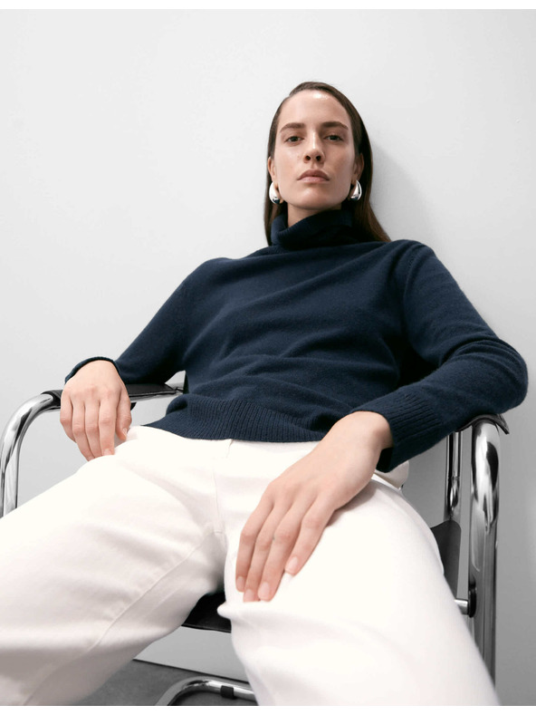 Marks & Spencer Svetr z čistého kašmíru s rolákovým límcem Marks & Spencer námořnická modrá