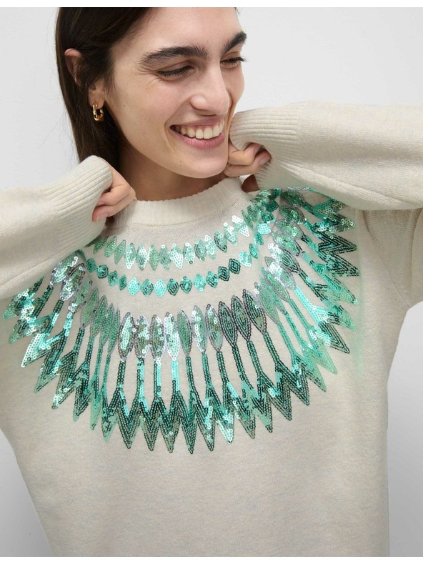 Marks & Spencer Volný vánoční svetr se vzorem Fair Isle a flitry Marks & Spencer zelená