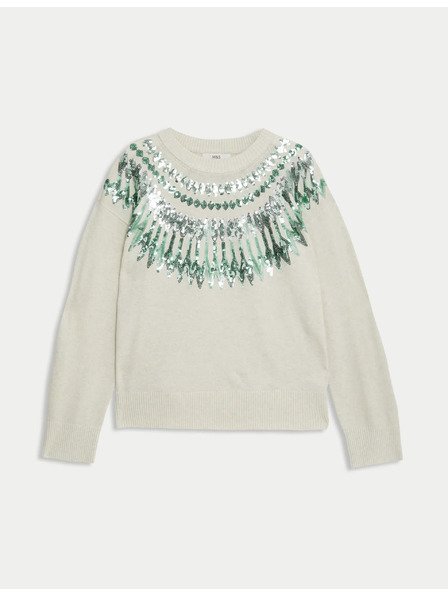 Marks & Spencer Volný vánoční svetr se vzorem Fair Isle a flitry Marks & Spencer zelená