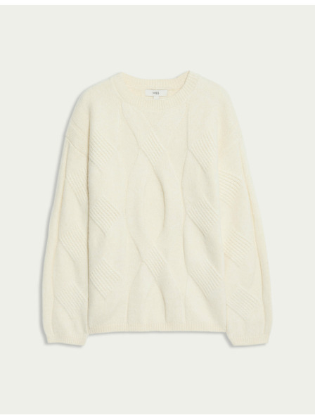Marks & Spencer Svetr s copánkovým vzorem, s vlnou a vlnou alpaka Marks & Spencer smetanová