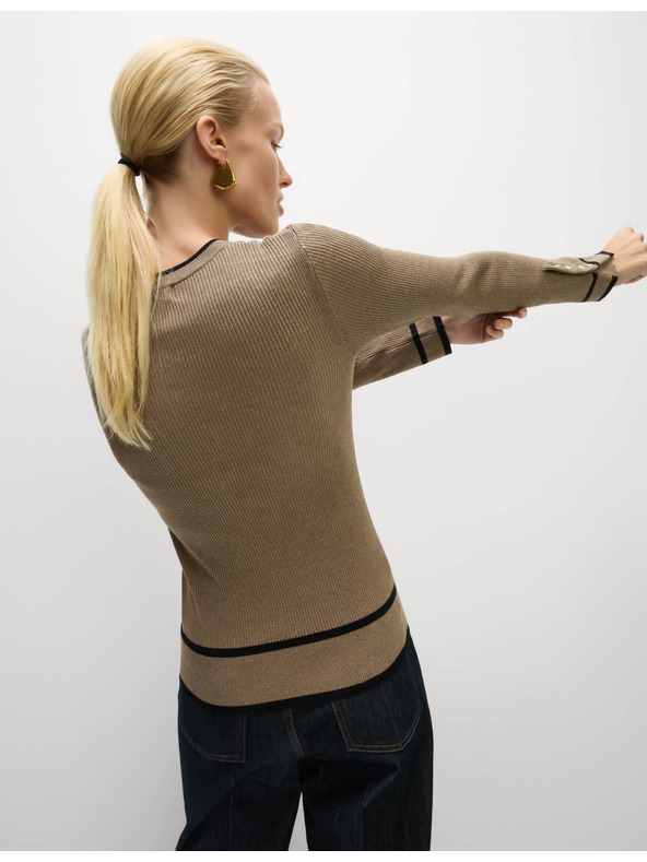 Marks & Spencer Žebrovaný svetr s výstřihem ke krku s kontrastními detaily Marks & Spencer hnědá