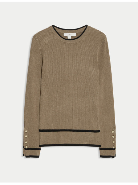 Marks & Spencer Žebrovaný svetr s výstřihem ke krku s kontrastními detaily Marks & Spencer hnědá