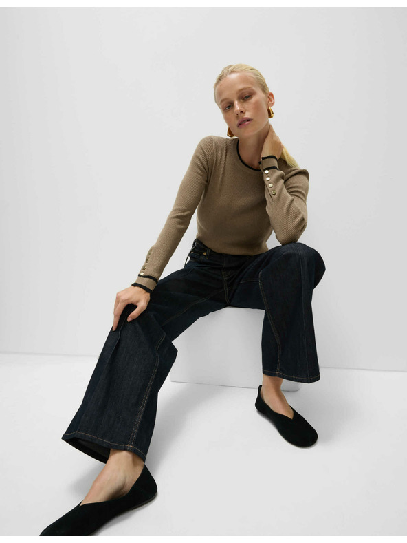 Marks & Spencer Žebrovaný svetr s výstřihem ke krku s kontrastními detaily Marks & Spencer hnědá