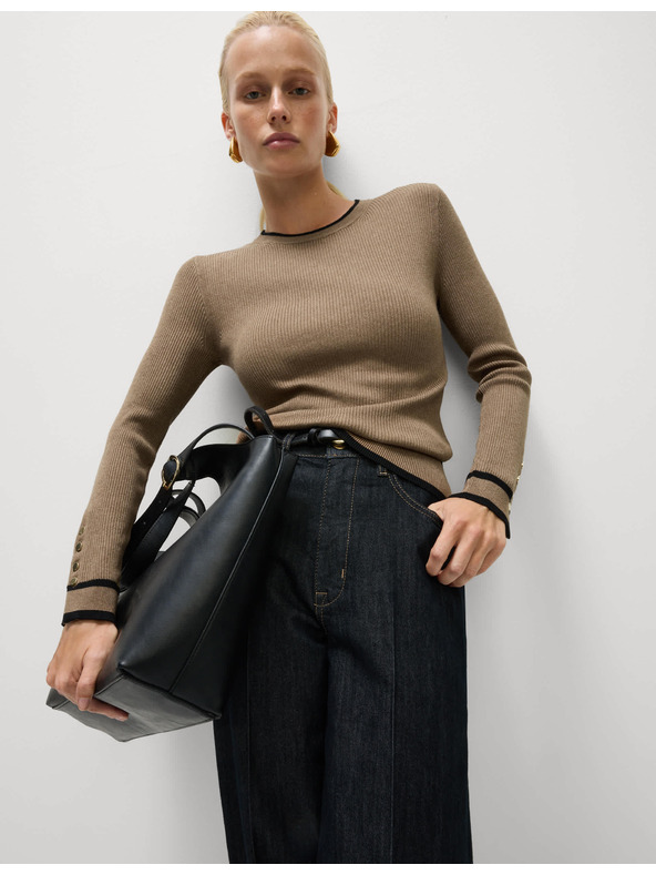 Marks & Spencer Žebrovaný svetr s výstřihem ke krku s kontrastními detaily Marks & Spencer hnědá