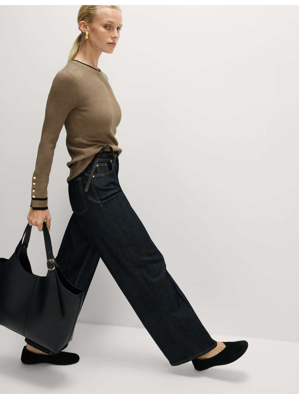 Marks & Spencer Žebrovaný svetr s výstřihem ke krku s kontrastními detaily Marks & Spencer hnědá