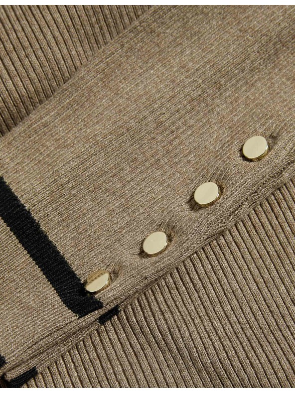 Marks & Spencer Žebrovaný svetr s výstřihem ke krku s kontrastními detaily Marks & Spencer hnědá