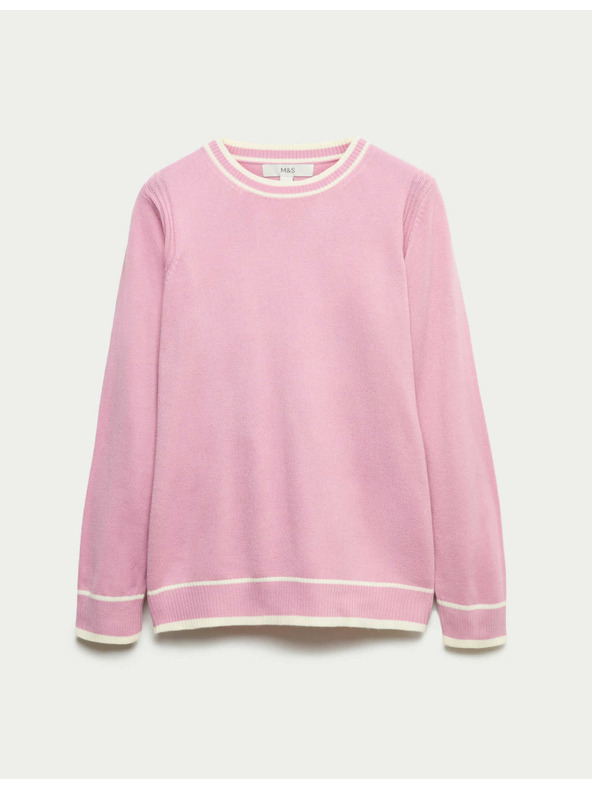Marks & Spencer Mimořádně měkký svetr s výstřihem ke krku a kontrastními lemy Marks & Spencer růžová