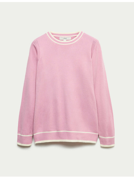 Marks & Spencer Mimořádně měkký svetr s výstřihem ke krku a kontrastními lemy Marks & Spencer růžová