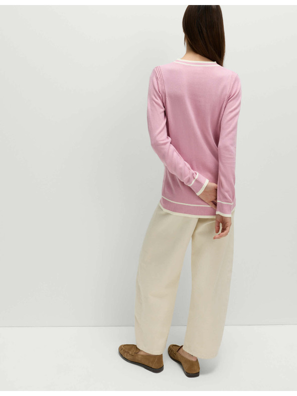 Marks & Spencer Mimořádně měkký svetr s výstřihem ke krku a kontrastními lemy Marks & Spencer růžová