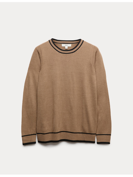 Marks & Spencer Mimořádně měkký svetr s výstřihem ke krku a kontrastními lemy Marks & Spencer hnědá