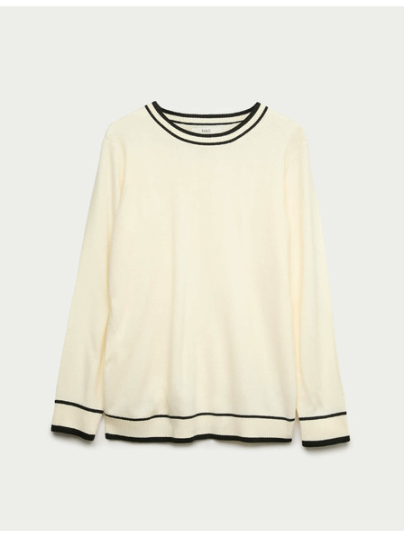 Marks & Spencer Mimořádně měkký svetr s výstřihem ke krku a kontrastními lemy Marks & Spencer smetanová