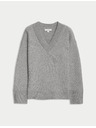 Marks & Spencer Žebrovaný svetr s výstřihem do V z měkoučké příze Marks & Spencer šedá