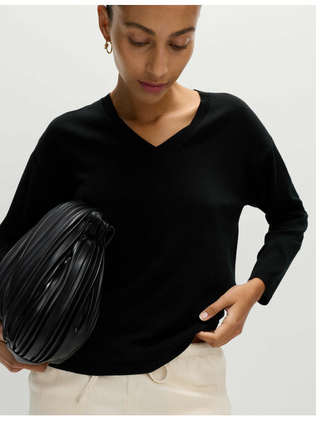 Marks & Spencer Svetr s výstřihem do V z vlny Merino Marks & Spencer černá