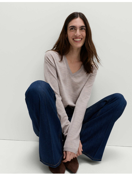 Marks & Spencer Svetr s výstřihem do V z vlny Merino Marks & Spencer béžová