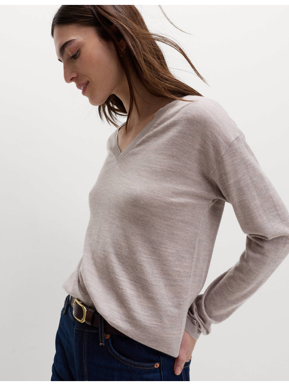 Marks & Spencer Svetr s výstřihem do V z vlny Merino Marks & Spencer béžová