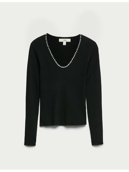 Marks & Spencer Pletený top s kulatým výstřihem a zdobením Marks & Spencer černá