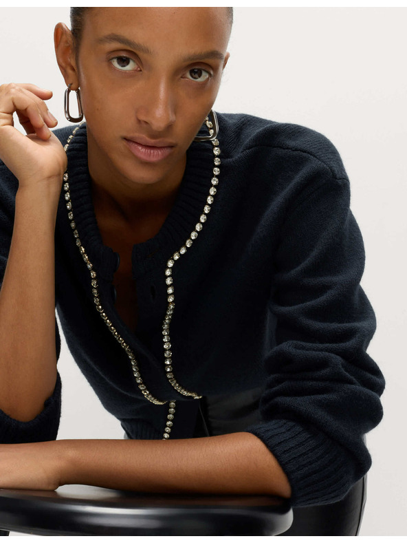 Marks & Spencer Kardigan s kulatým výstřihem a drahokamy Marks & Spencer námořnická modrá