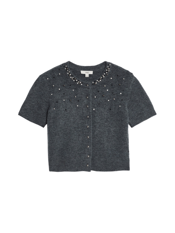 Marks & Spencer Zdobený zkrácený kardigan Marks & Spencer šedá