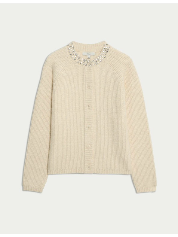 Marks & Spencer Texturovaný zdobený kardigan s knoflíky na přední straně Marks & Spencer smetanová