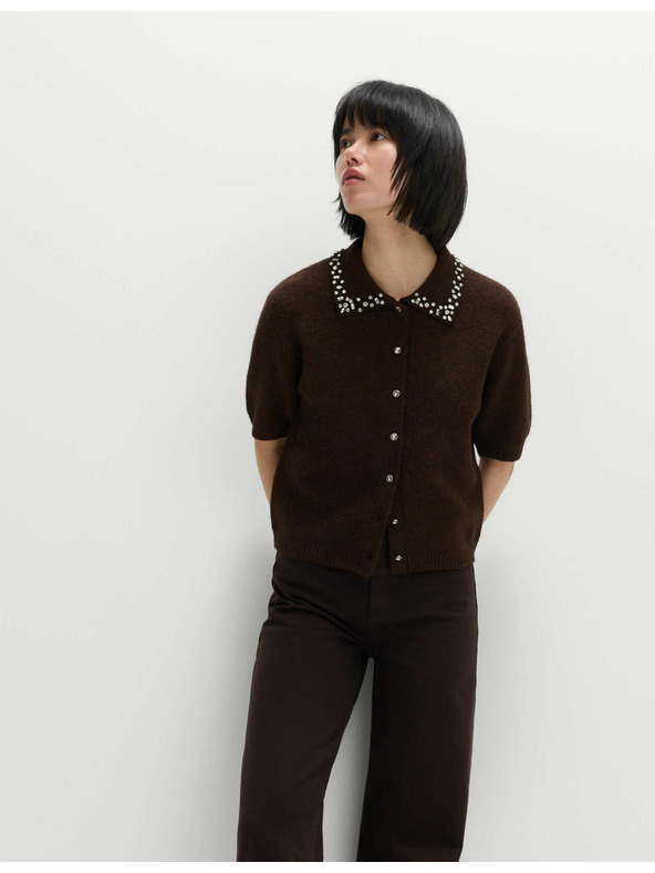 Marks & Spencer Zdobený zkrácený kardigan s vlnou Marks & Spencer hnědá