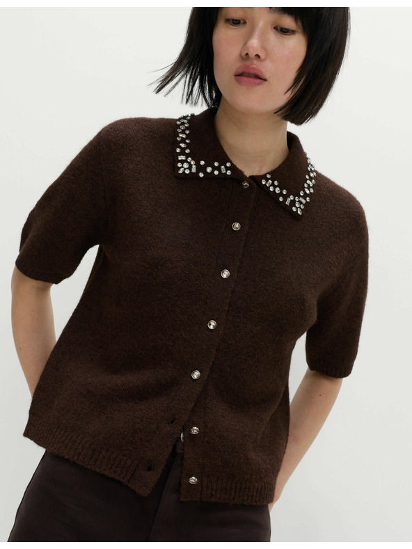 Marks & Spencer Zdobený zkrácený kardigan s vlnou Marks & Spencer hnědá