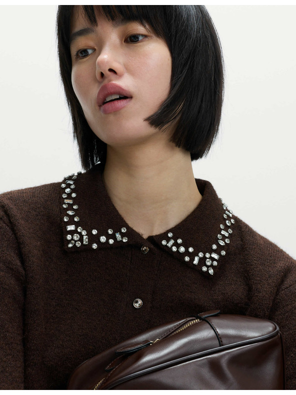 Marks & Spencer Zdobený zkrácený kardigan s vlnou Marks & Spencer hnědá