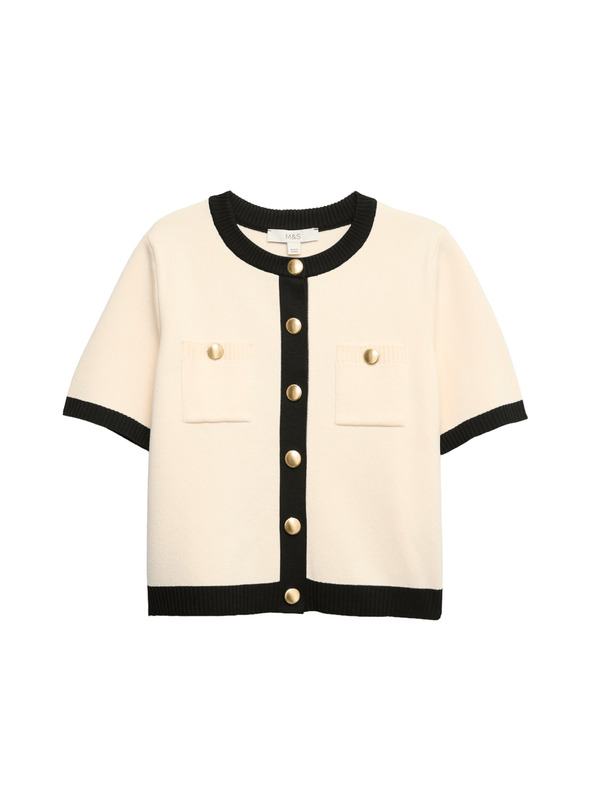 Marks & Spencer Zkrácený kardigan s kontrastními detaily Marks & Spencer smetanová