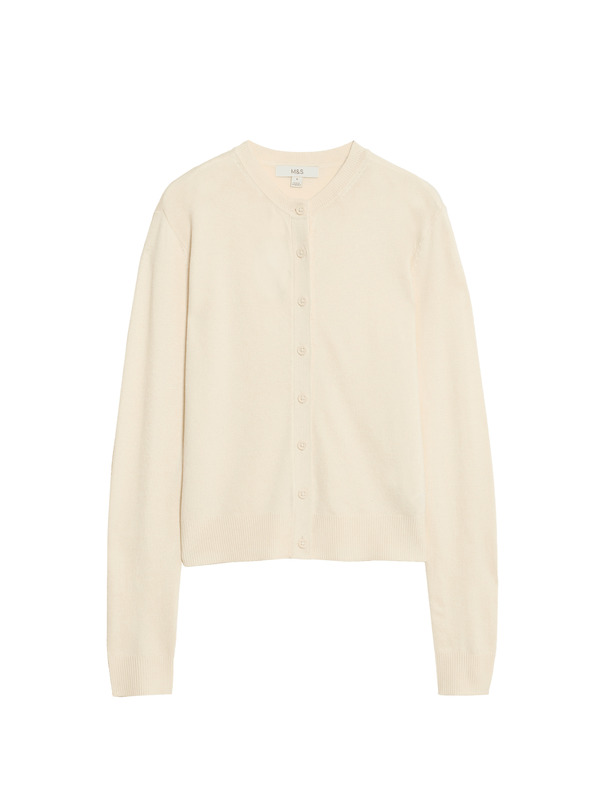 Marks & Spencer Kardigan s kulatým výstřihem a knoflíky vepředu Marks & Spencer smetanová
