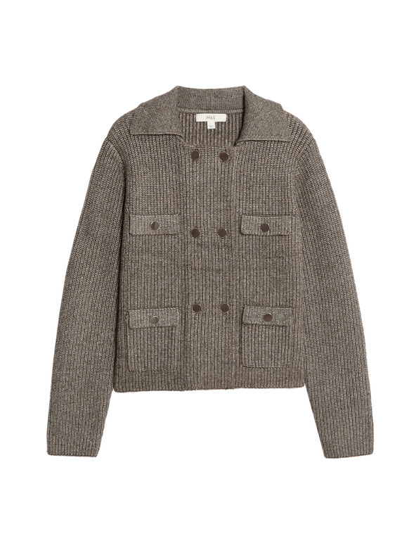 Marks & Spencer Pletená bunda s mračnatými vlákny a ozdobnými kapsami Marks & Spencer béžová