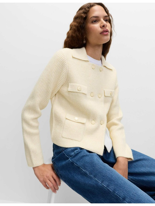 Marks & Spencer Pletená bunda s mračnatými vlákny a ozdobnými kapsami Marks & Spencer smetanová