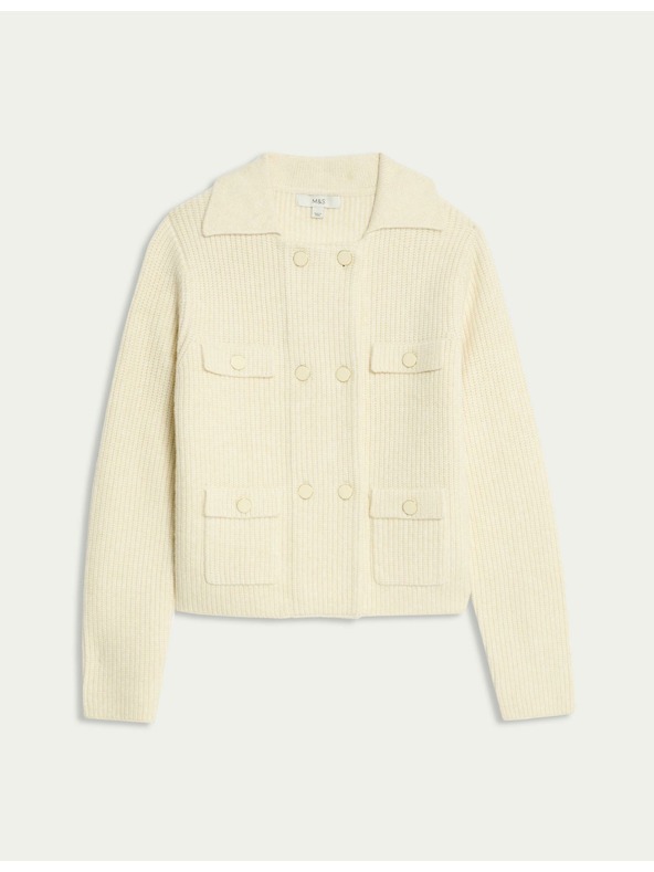 Marks & Spencer Pletená bunda s mračnatými vlákny a ozdobnými kapsami Marks & Spencer smetanová