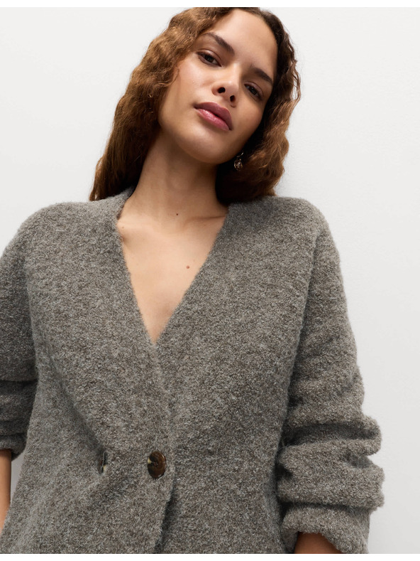 Marks & Spencer Kardigan z buklé, s knoflíky na přední straně a výstřihem do V, s obsahem vlny Marks & Spencer hnědá