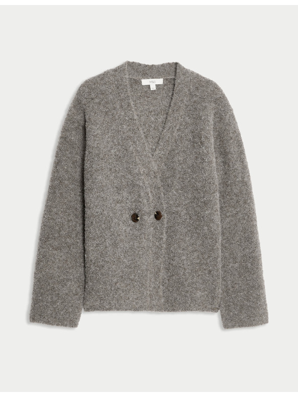 Marks & Spencer Kardigan z buklé, s knoflíky na přední straně a výstřihem do V, s obsahem vlny Marks & Spencer hnědá