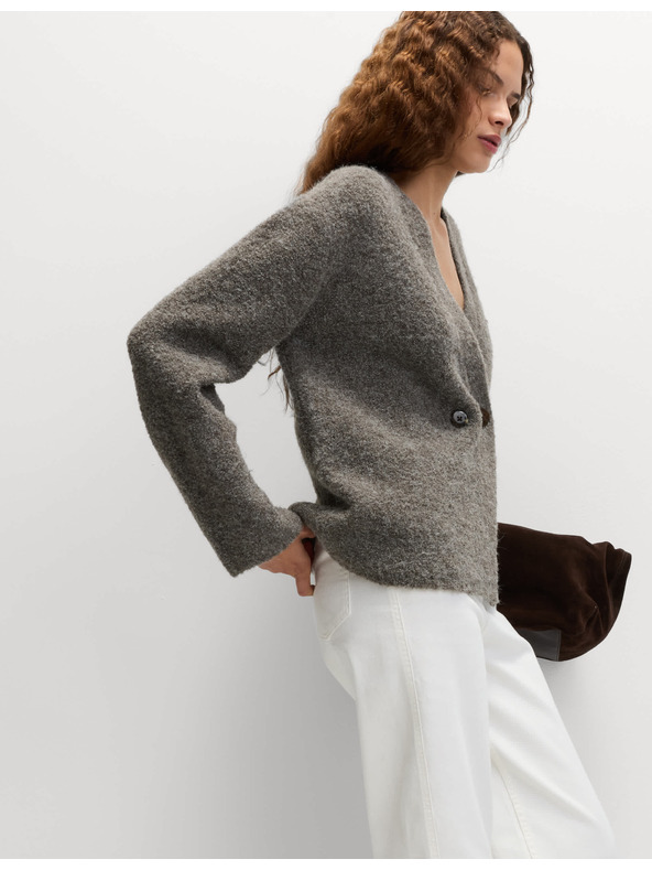 Marks & Spencer Kardigan z buklé, s knoflíky na přední straně a výstřihem do V, s obsahem vlny Marks & Spencer hnědá