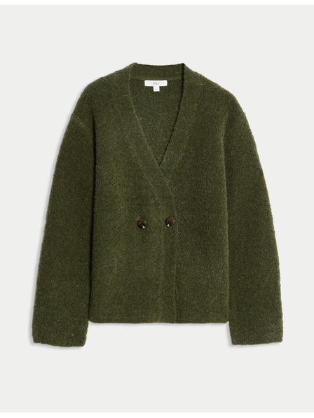 Marks & Spencer Kardigan z buklé, s knoflíky na přední straně a výstřihem do V, s obsahem vlny Marks & Spencer zelená