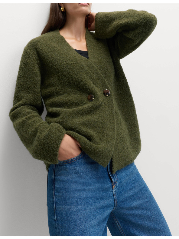 Marks & Spencer Kardigan z buklé, s knoflíky na přední straně a výstřihem do V, s obsahem vlny Marks & Spencer zelená