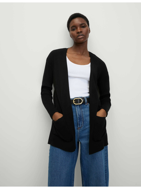 Marks & Spencer Dlouhý žebrovaný kardigan bez zapínání Marks & Spencer černá