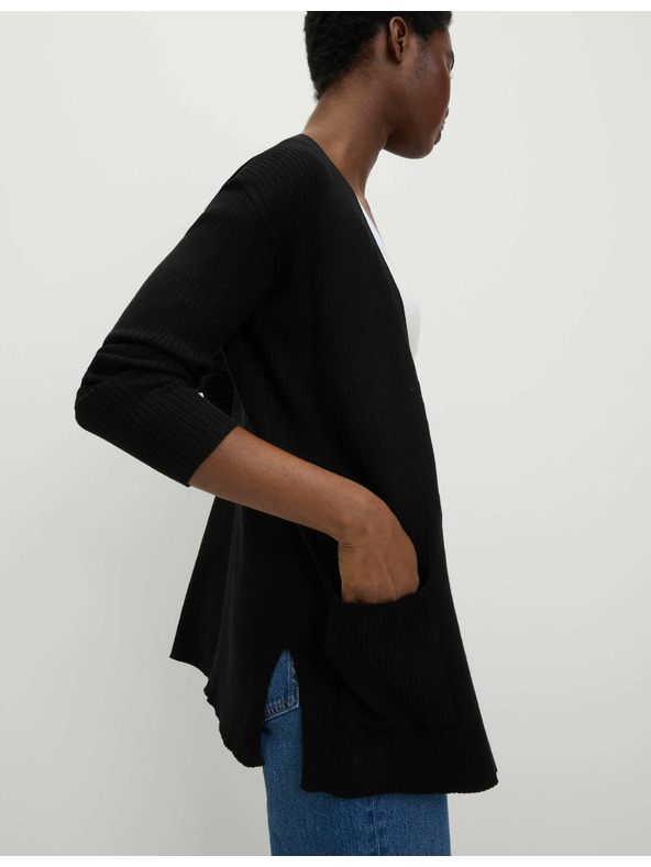 Marks & Spencer Dlouhý žebrovaný kardigan bez zapínání Marks & Spencer černá