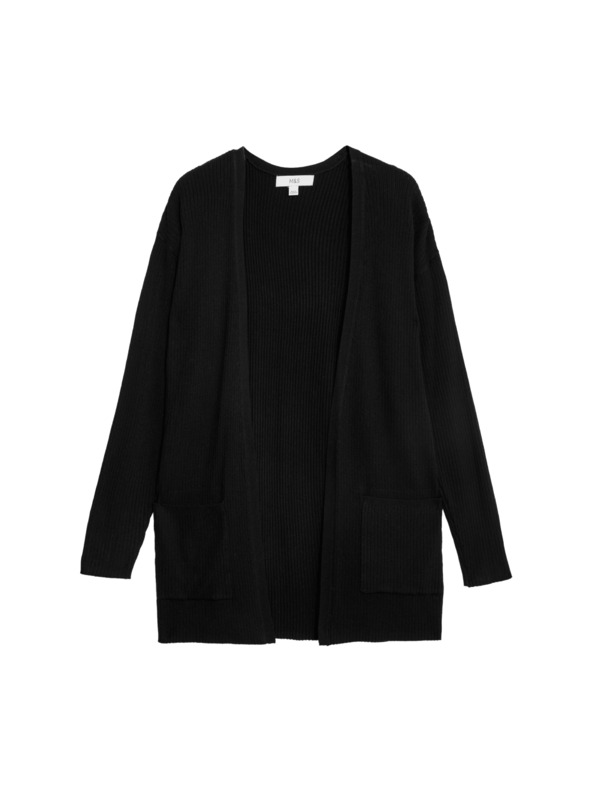 Marks & Spencer Dlouhý žebrovaný kardigan bez zapínání Marks & Spencer černá