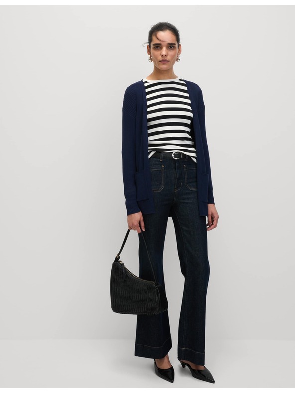 Marks & Spencer Dlouhý žebrovaný kardigan bez zapínání Marks & Spencer námořnická modrá