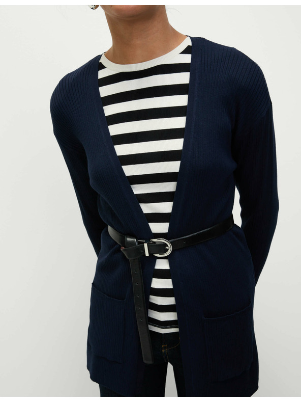 Marks & Spencer Dlouhý žebrovaný kardigan bez zapínání Marks & Spencer námořnická modrá