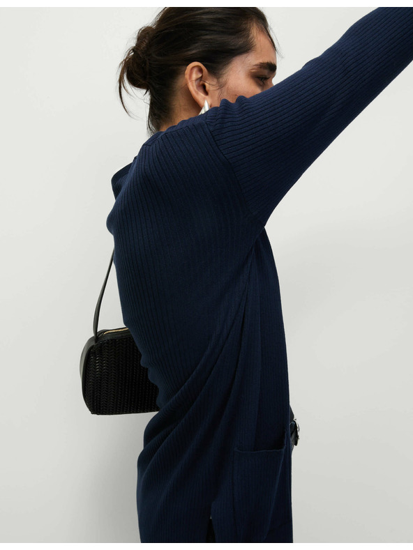 Marks & Spencer Dlouhý žebrovaný kardigan bez zapínání Marks & Spencer námořnická modrá