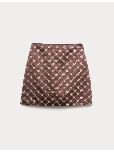 Marks & Spencer Zdobená saténová mini sukně áčkového střihu Marks & Spencer hnědá