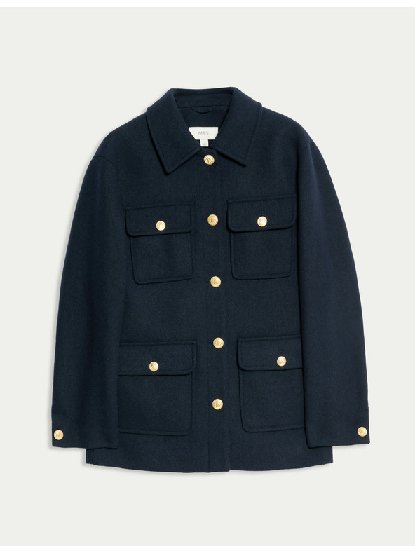 Marks & Spencer Praktická bunda s kapucí ze směsi vlny Marks & Spencer námořnická modrá