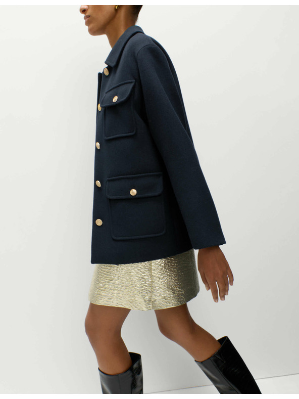 Marks & Spencer Praktická bunda s kapucí ze směsi vlny Marks & Spencer námořnická modrá