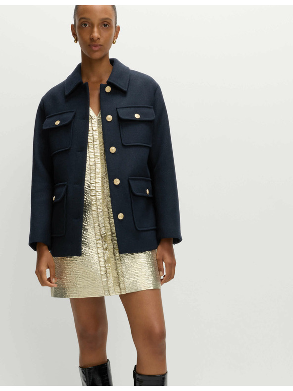 Marks & Spencer Praktická bunda s kapucí ze směsi vlny Marks & Spencer námořnická modrá